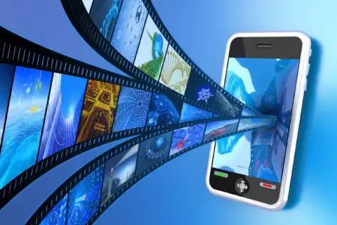 Digital media streaming on smartphone with vibrant images and videos.