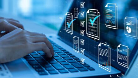 Digital interface with checklists and data charts for IT systems analysis.