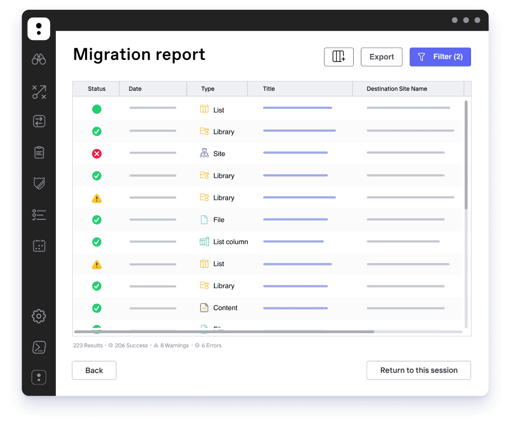Migration Report Dashboard for Cloud Migration Services | i3solutions Cloud migration report interface showing status and progress of data transfer.