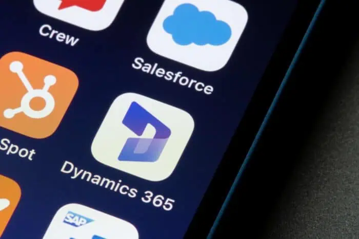 Microsoft Dynamics 365 app icon on smartphone screen.