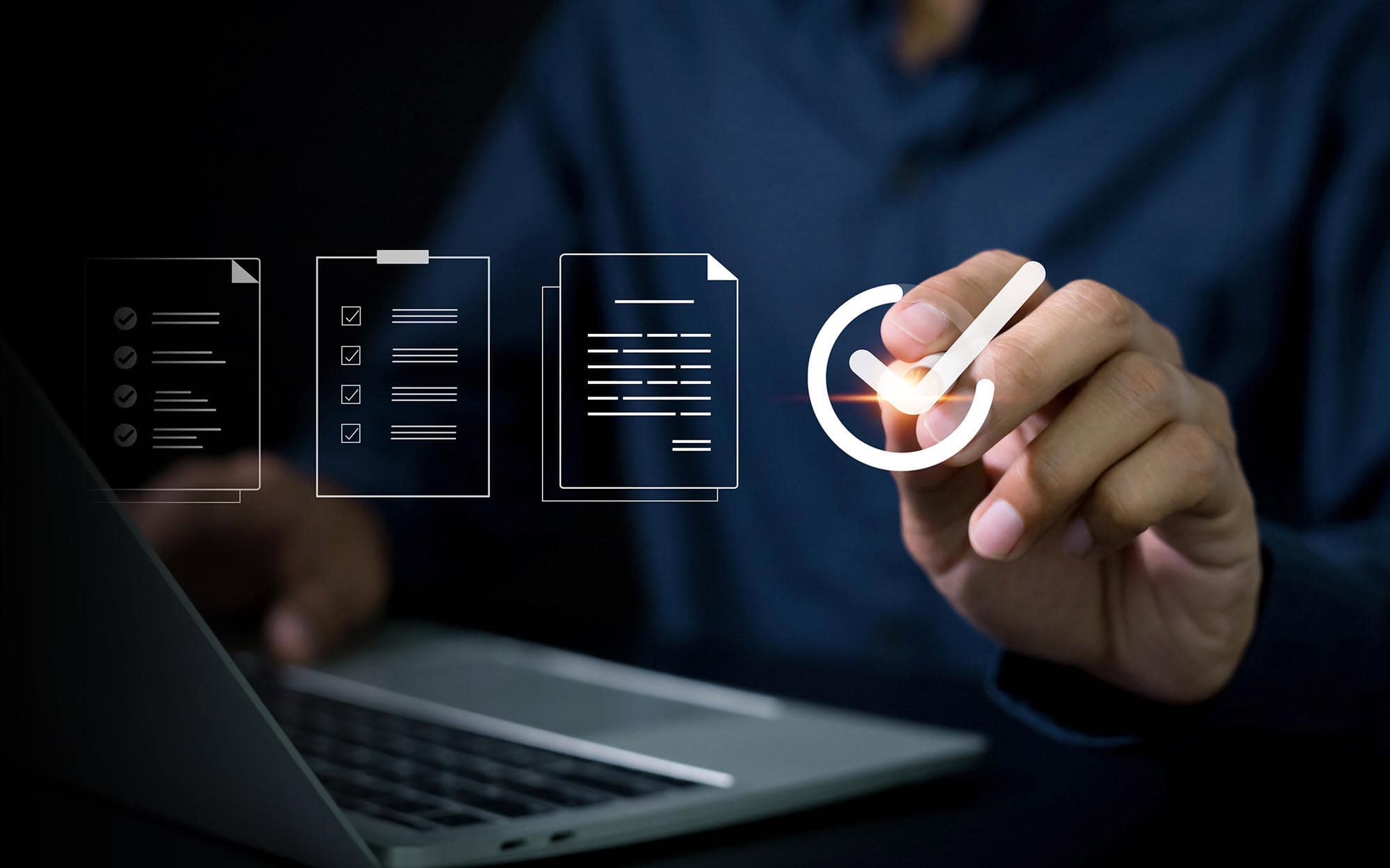 Performing IT Systems Analysis | i3solutions Business professional analyzing IT systems with digital icons and checklist.