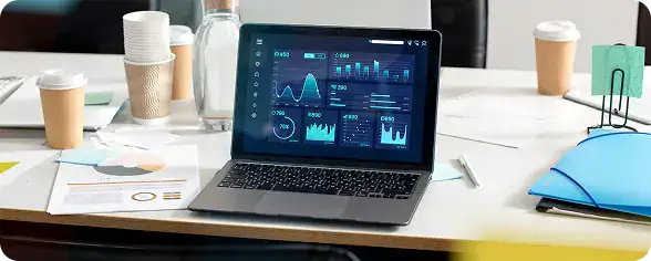 Business Data Analytics on Laptop Screen | i3solutions Scalable Microsoft Power Apps architecture supporting secure enterprise growth and performance at scale.