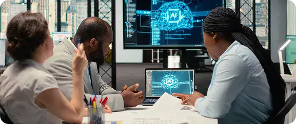IT Security and Data Analysis Team | i3solutions Enterprise stakeholders reviewing AI readiness across data maturity, integration, and operating model gaps.
