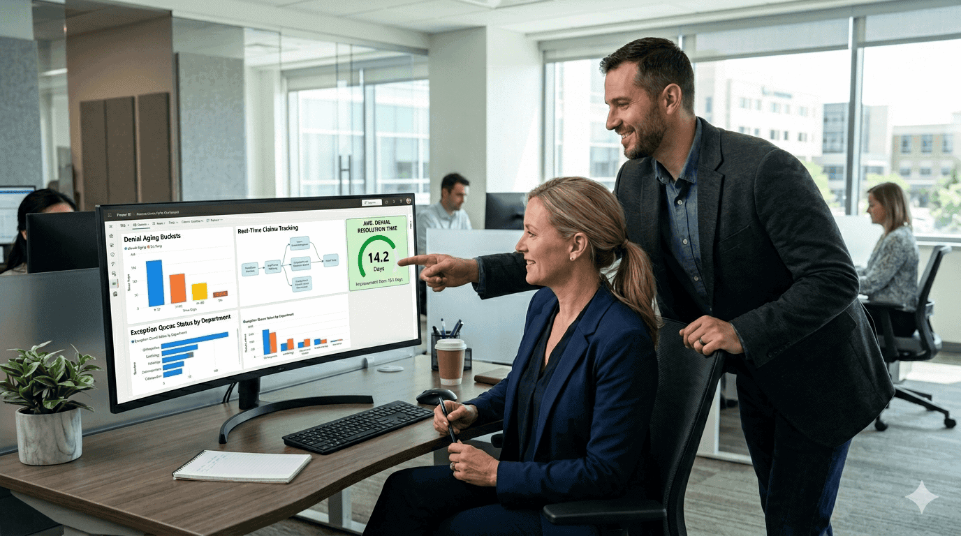 Microsoft Healthcare Revenue Cycle Solutions with Power BI and Azure | i3solutions Healthcare professionals using Power BI and Azure for revenue cycle management.