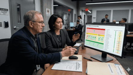 Power Platform CoE vs Citizen Development Aerospace Defense | i3solutions Business professionals discussing Power Platform CoE and citizen development in aerospace defense.
