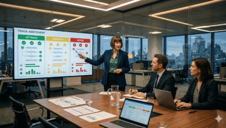 Workflow Automation Strategy Meeting | i3solutions Business team discussing workflow automation and process optimization in a modern office.