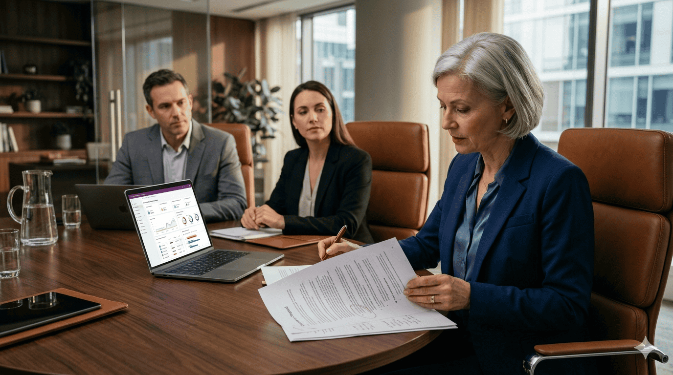 Audit-ready Power Platform governance for regulated enterprises | i3solutions Business meeting discussing Power Platform governance and compliance strategies.