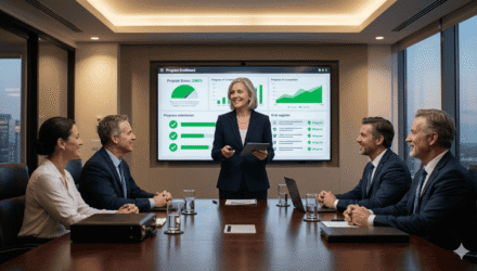 Business meeting with professionals discussing risk strategies in a conference room.