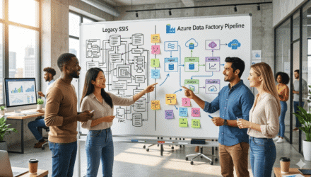 Modernizing ETL with Azure Data Factory | i3solutions Team discussing SSIS migration to Azure Data Factory for enterprise modernization.