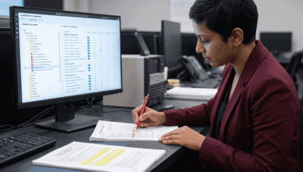 IT Professional Analyzing Data on Computer | i3solutions IT professional working on data analysis at a computer workstation.