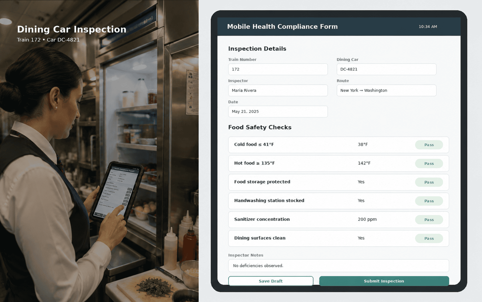 Screenshot of the handheld reporting application used by rail crews