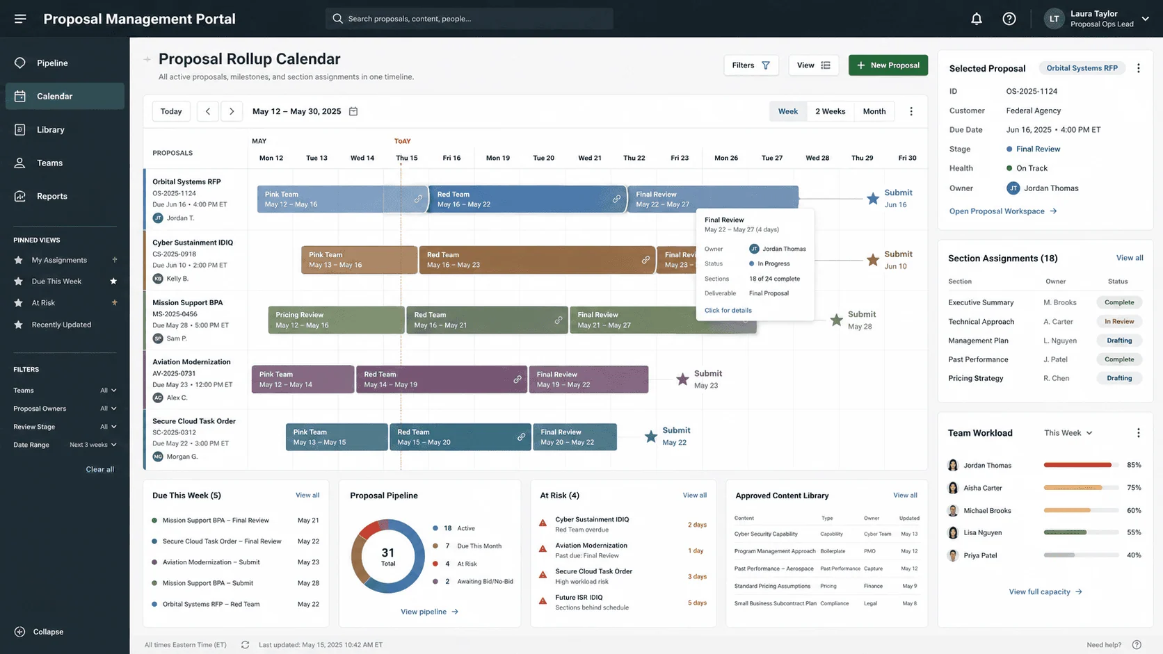 Screenshot of the centralized proposal library