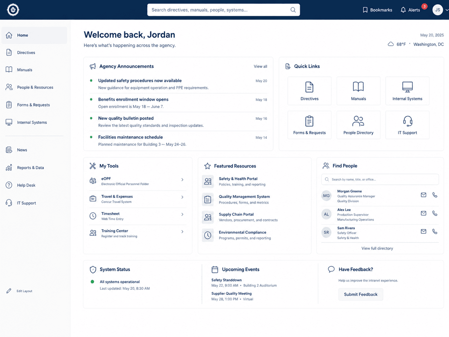 Screenshot of the unified intranet portal