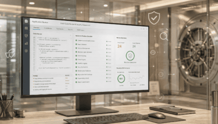 Cybersecurity Analysis Dashboard on a Computer Screen | i3solutions Cybersecurity analysis dashboard on a computer screen in a secure vault.