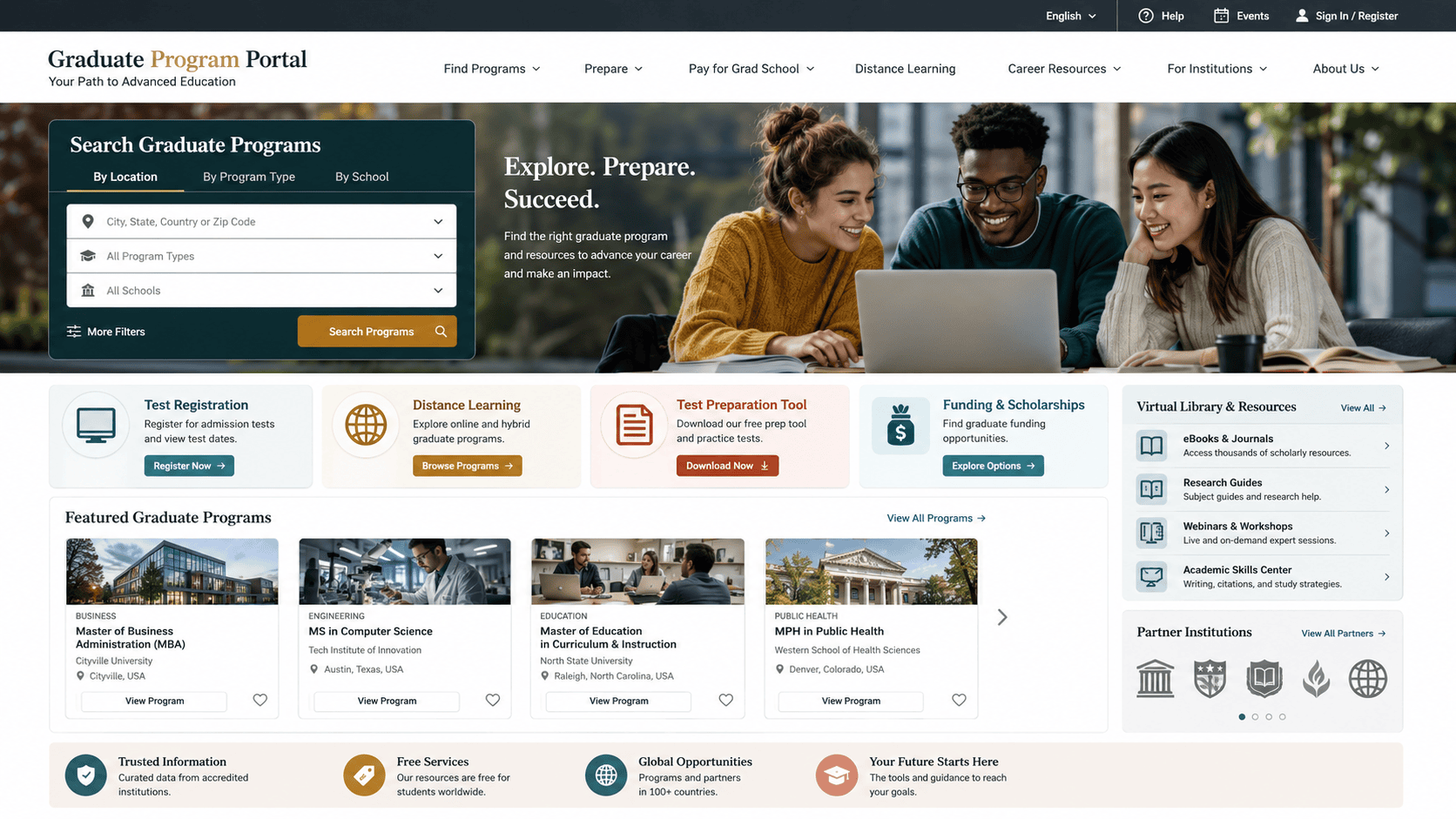 Screenshot of the graduate program search portal