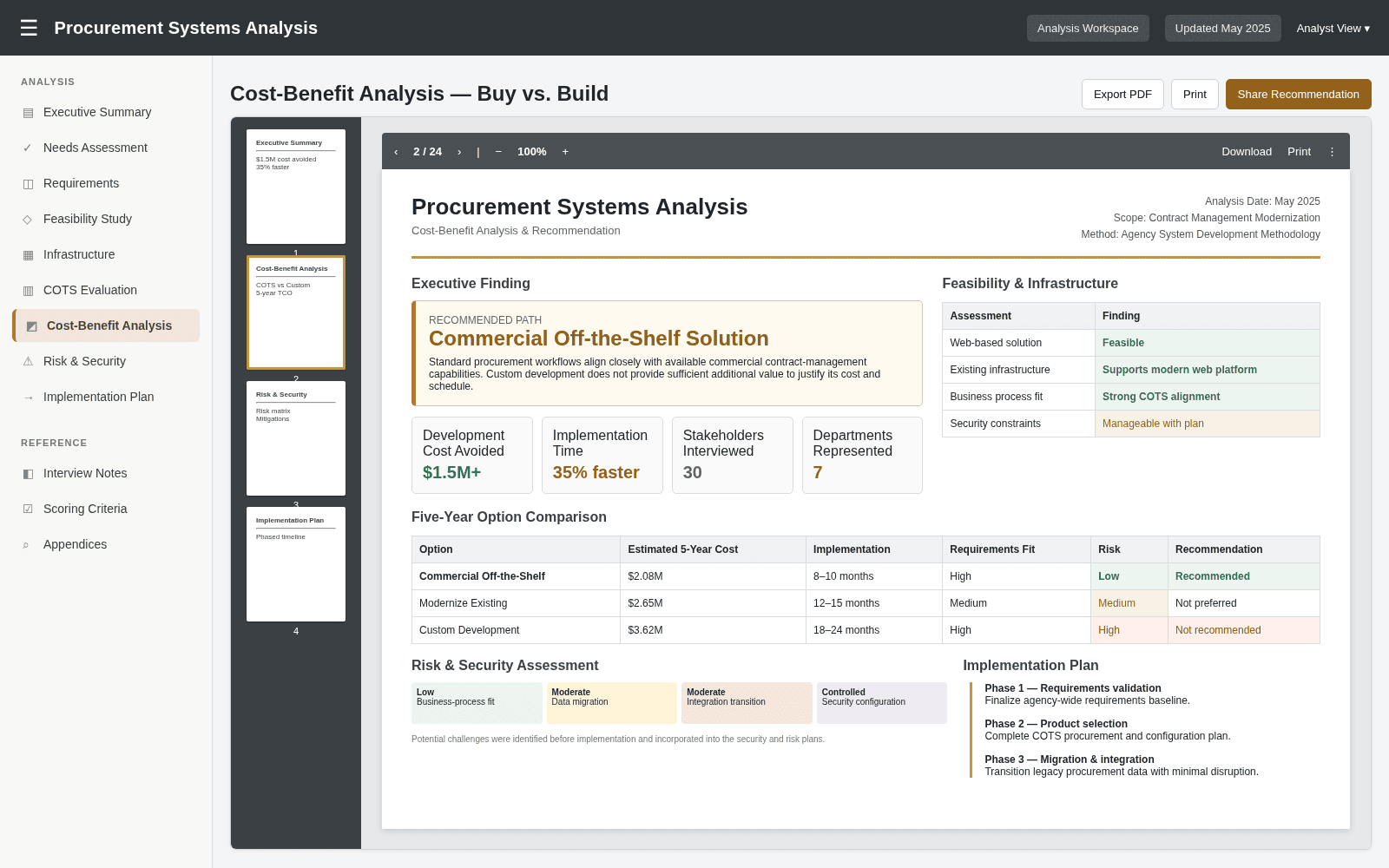 Screenshot of the procurement systems cost-benefit analysis report