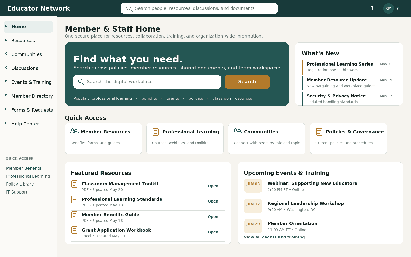 Screenshot of the customer-facing intranet search and knowledge portal