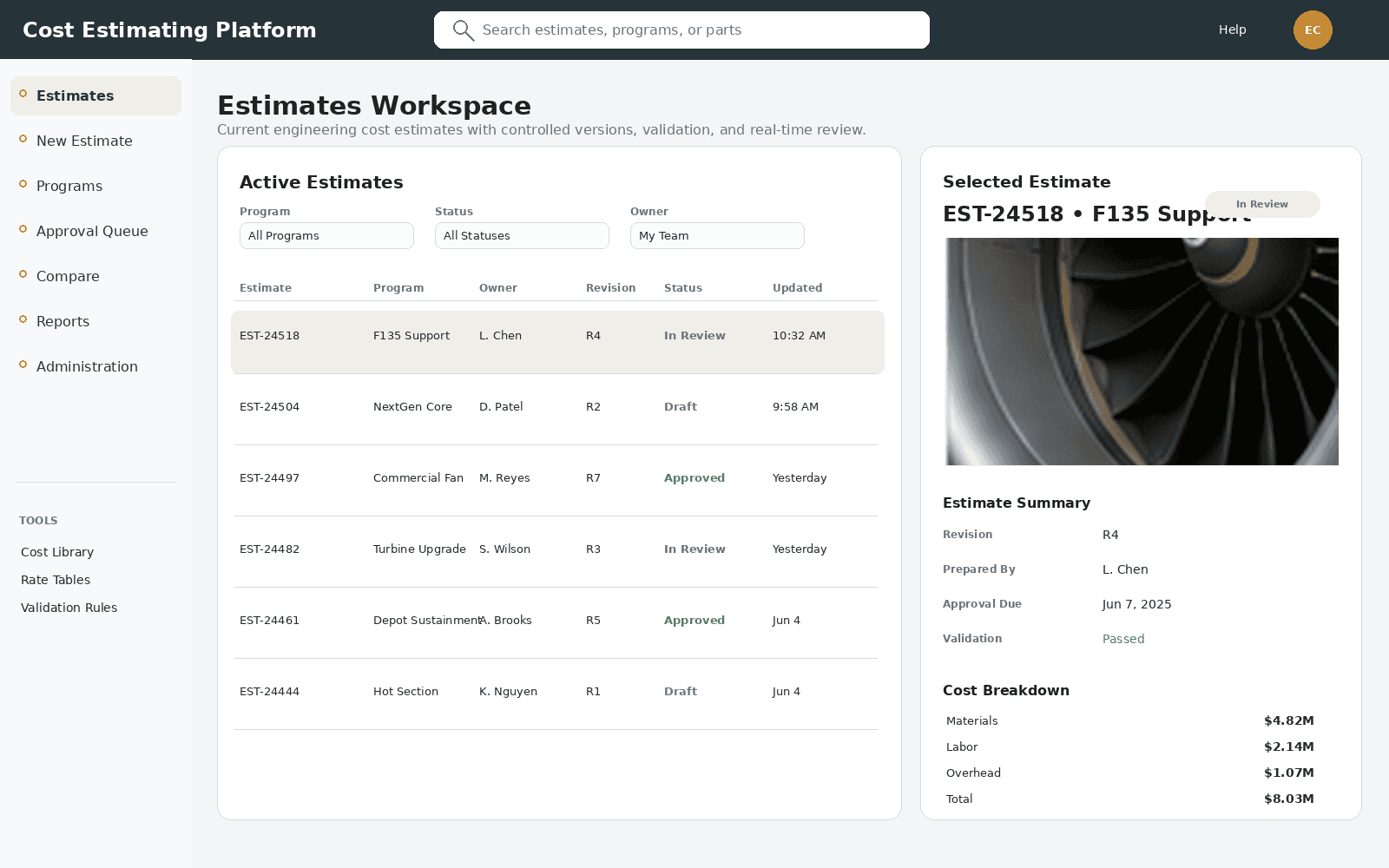 Screenshot of the web platform that replaced the legacy Excel tracking tool